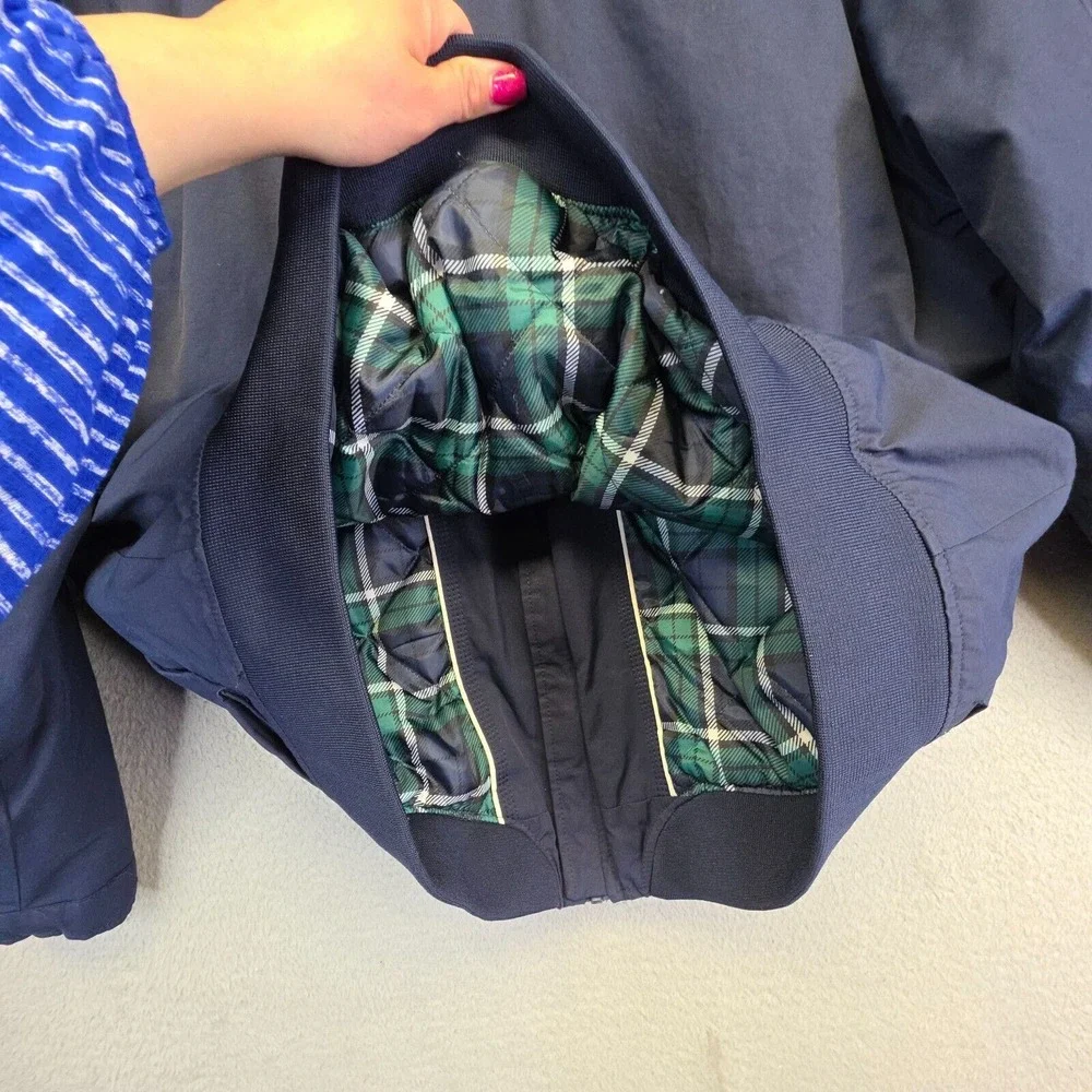 St Johns Bay Bomber Jacket Mens 2XL Black Raglan‎ Plaid Lined Water Repellent